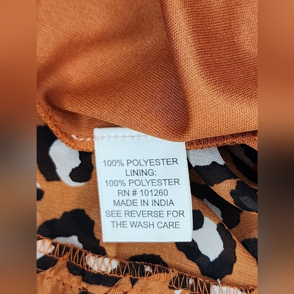 HER DESTINY orange/leopard tiered midi dress, puff sleeves, v-neck, size M - Picture 8 of 9